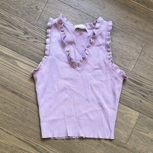 Amaya Arzuaga | Purple Ruffled V-Neck Cropped Top Made in Spain Size 40